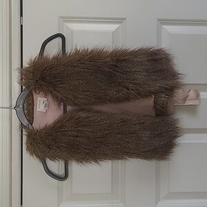 J. Crew Crewcuts Girls Brown Faux Fur Vest with Ribbon Tie - Size M/L